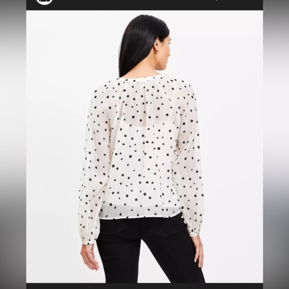 LOFT Cream Blouse with Black Floral Pattern